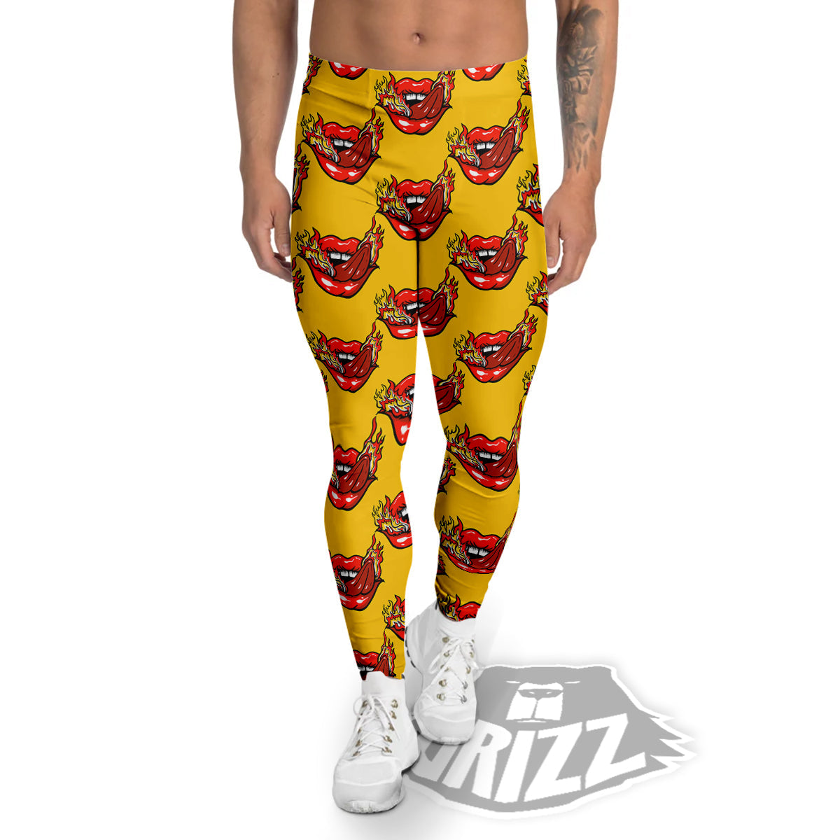 Mouth And Tongue Sticking Fire Print Pattern Men's Leggings-grizzshop
