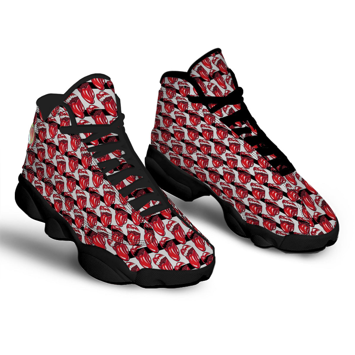 Mouth And Tongue Stripe Print Pattern Black Basketball Shoes-grizzshop