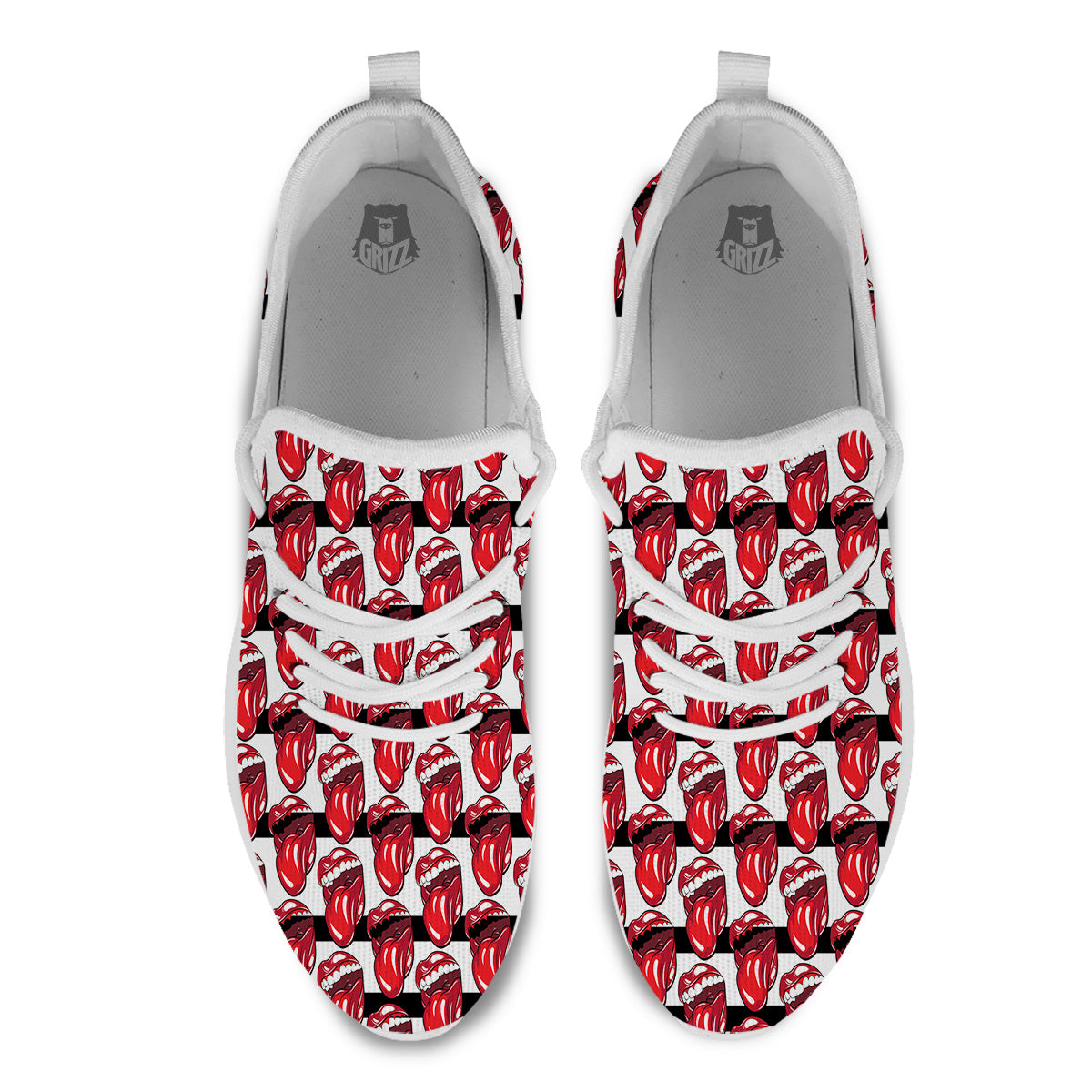 Mouth And Tongue Stripe Print Pattern White Athletic Shoes-grizzshop