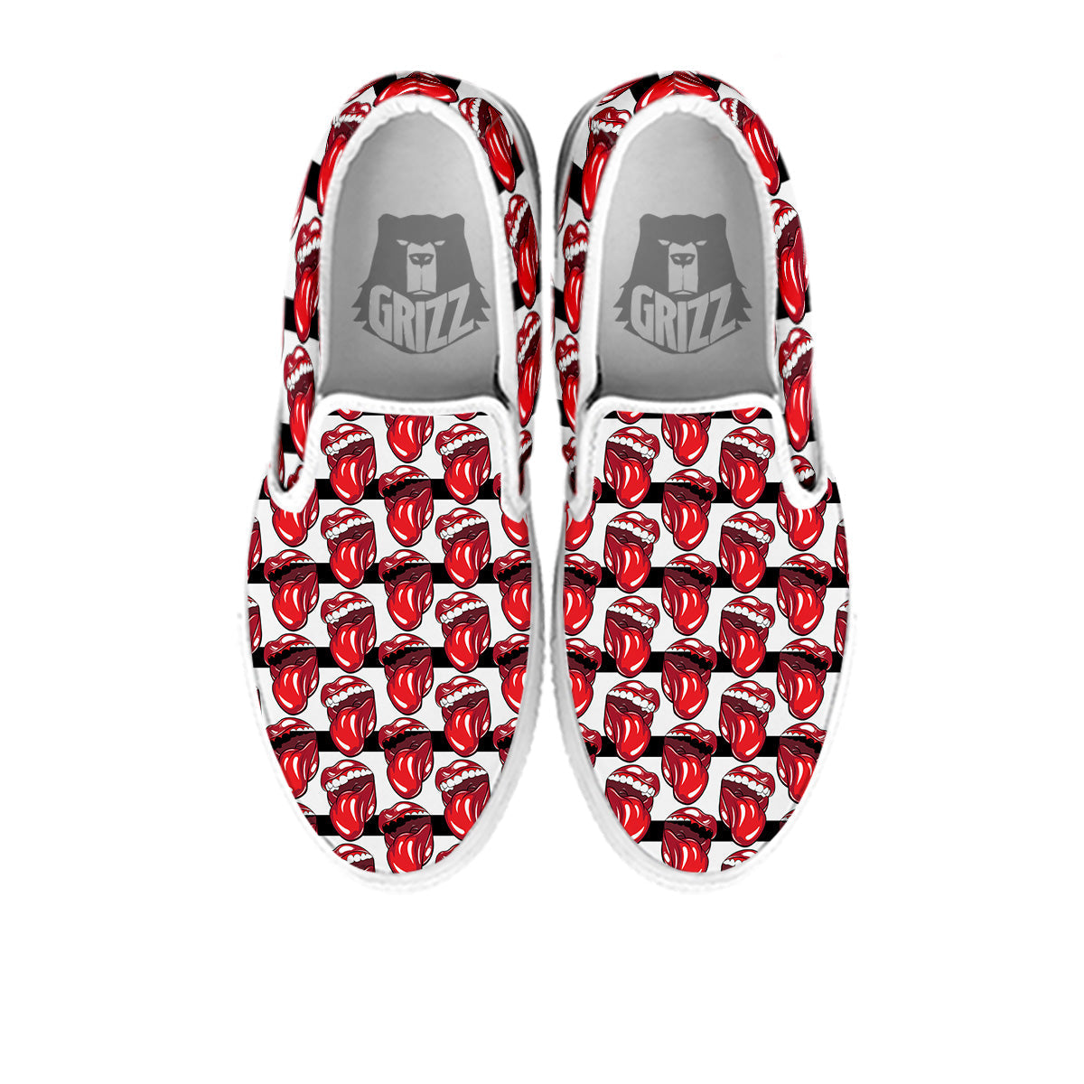 Mouth And Tongue Stripe Print Pattern White Slip On Shoes-grizzshop