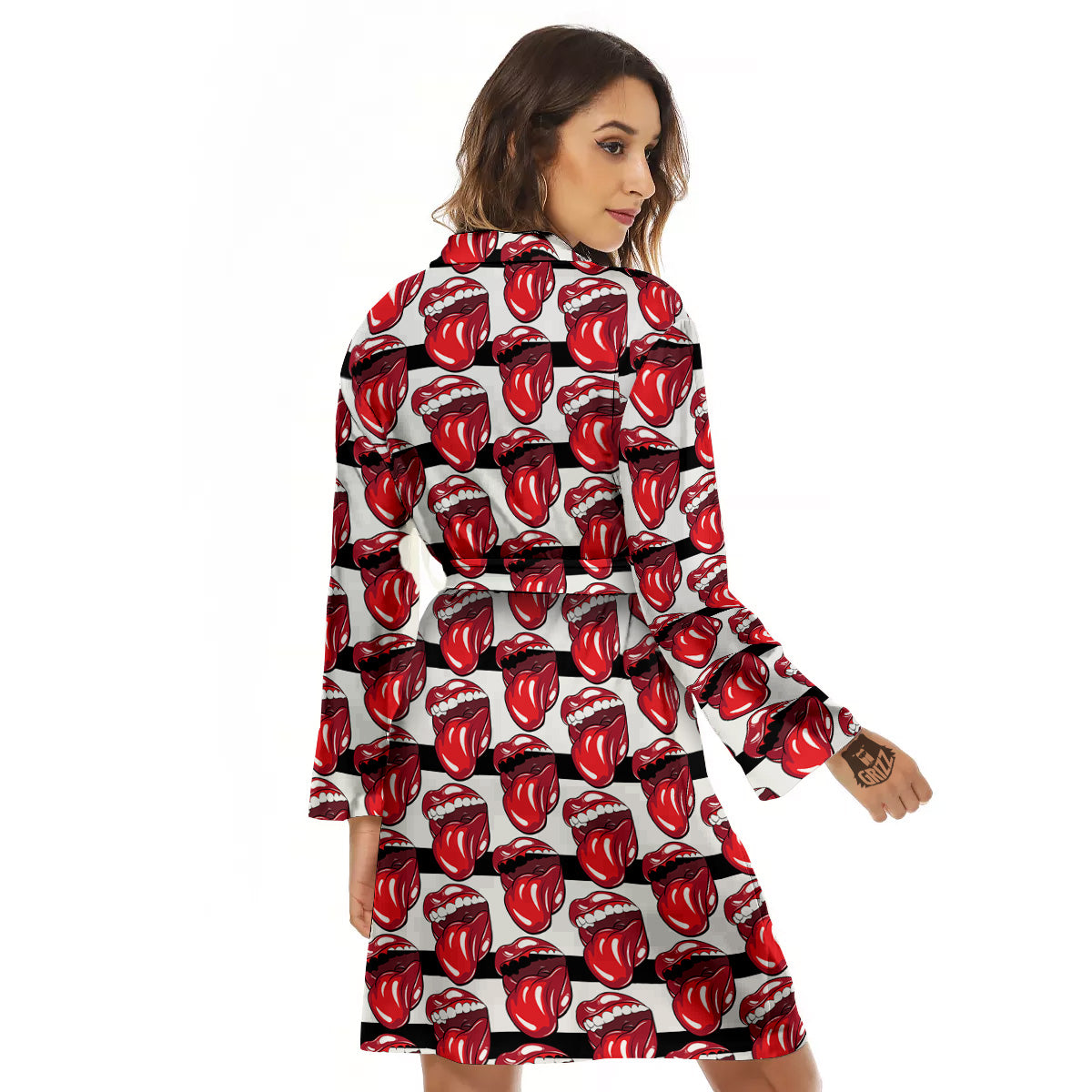 Mouth And Tongue Stripe Print Pattern Women's Robe-grizzshop