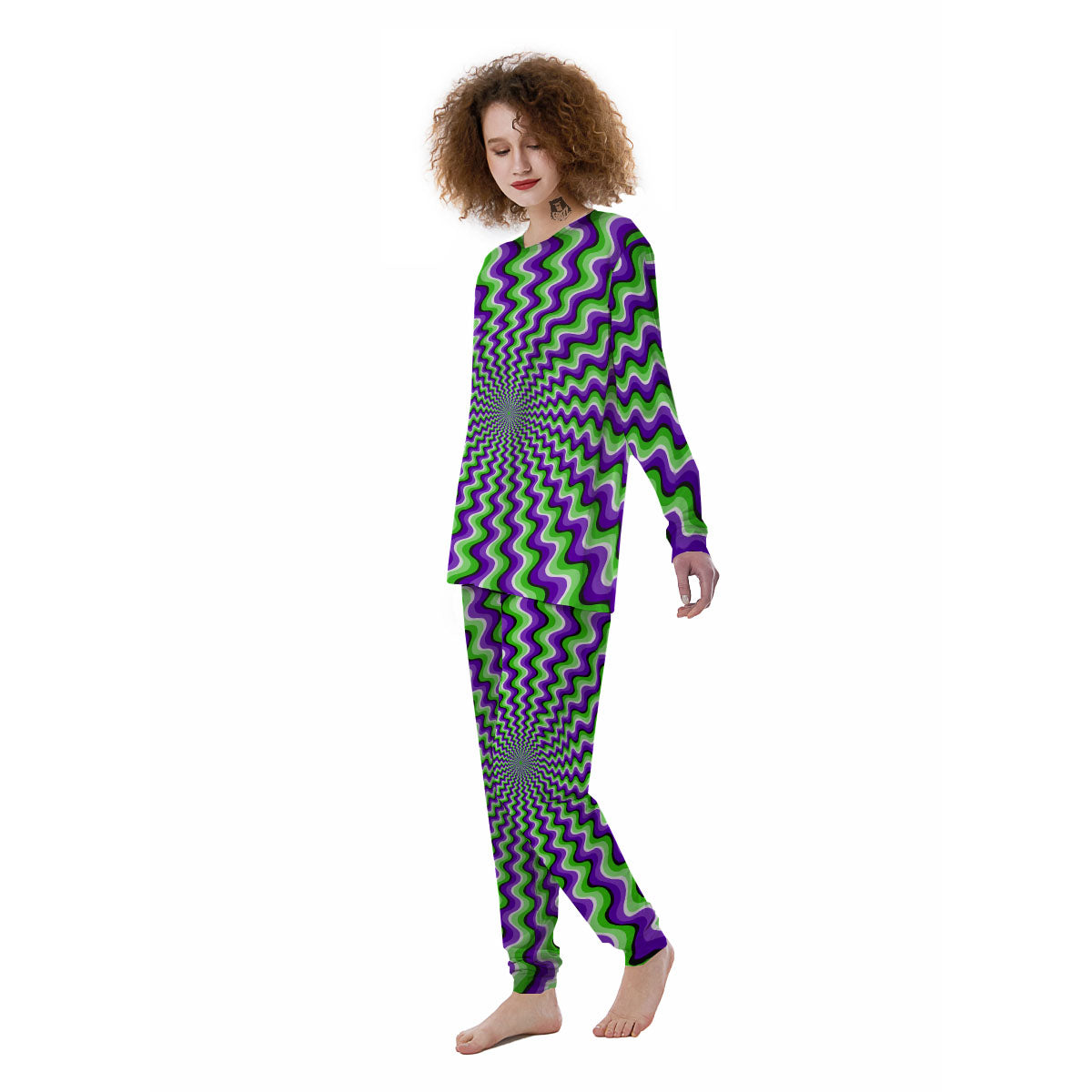 Moving Illusion Optical Green Explosion Women's Pajamas-grizzshop