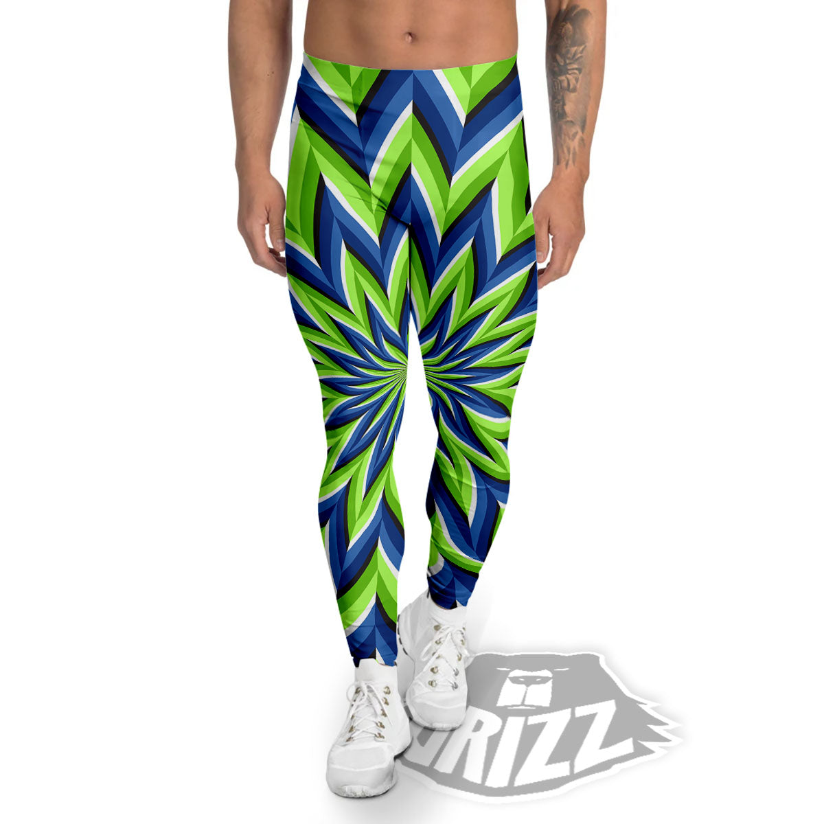 Moving Illusion Optical Green Flower Men's Leggings-grizzshop