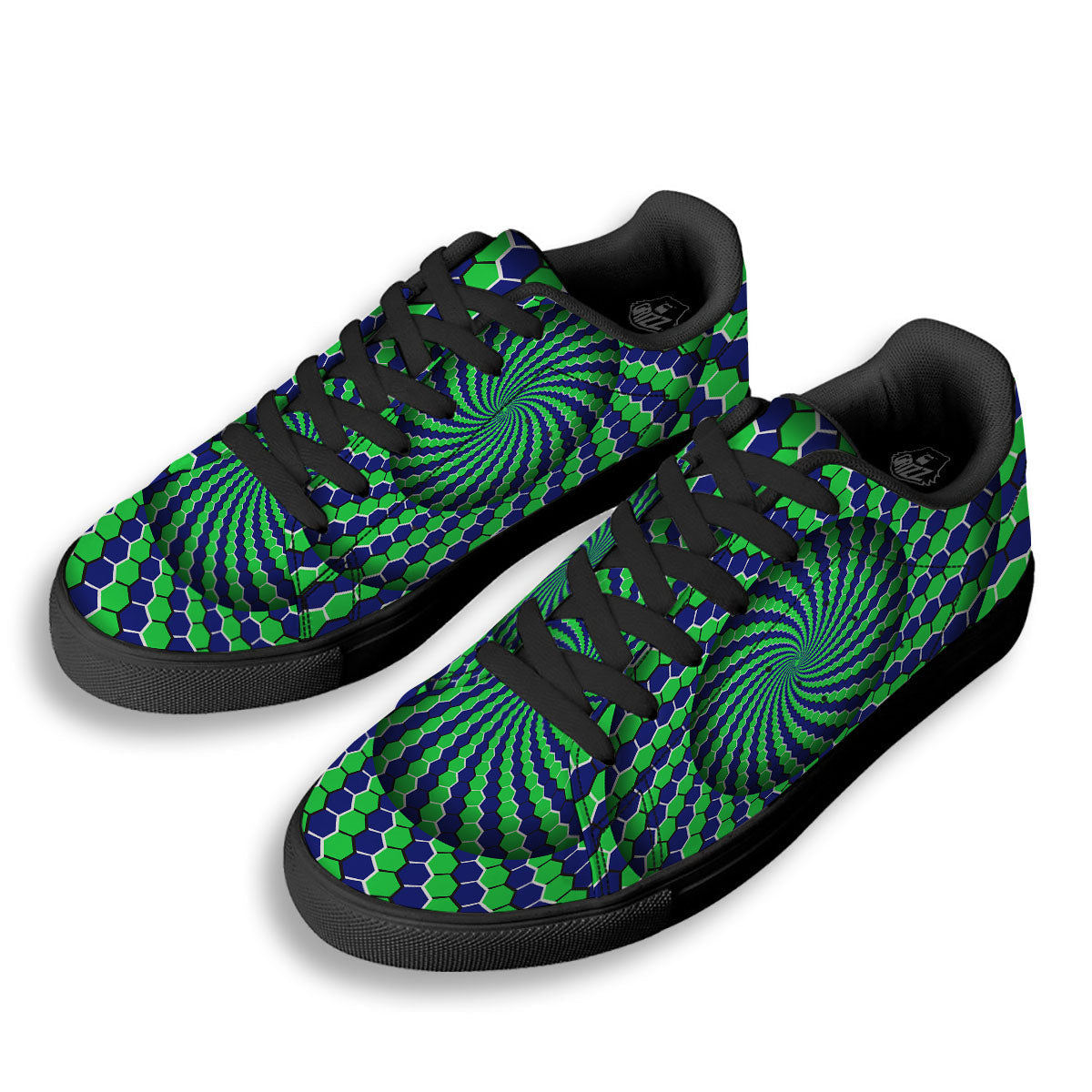 Moving Illusion Optical Green Hive Black Low Top Sneakers-grizzshop