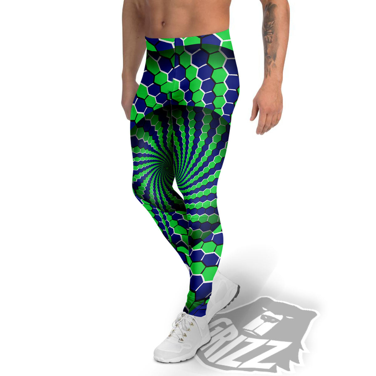 Moving Illusion Optical Green Hive Men's Leggings-grizzshop