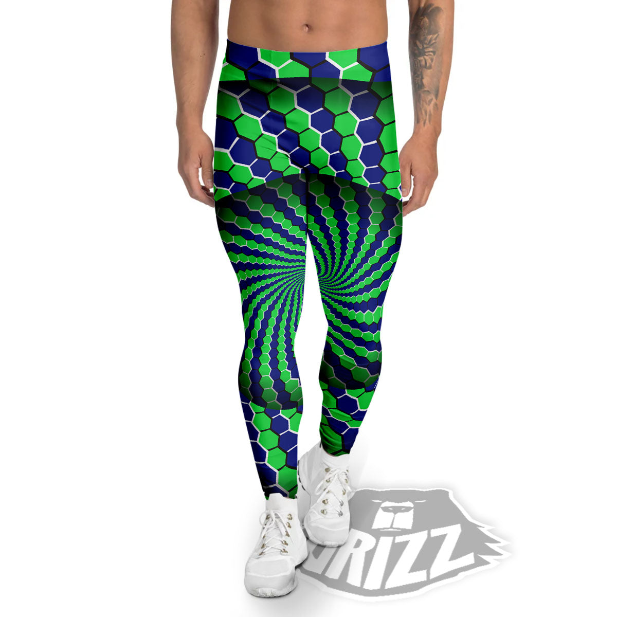 Moving Illusion Optical Green Hive Men's Leggings-grizzshop