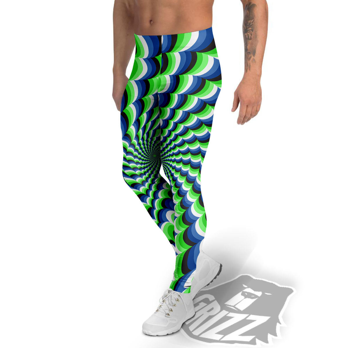 Moving Illusion Optical Green Men's Leggings-grizzshop