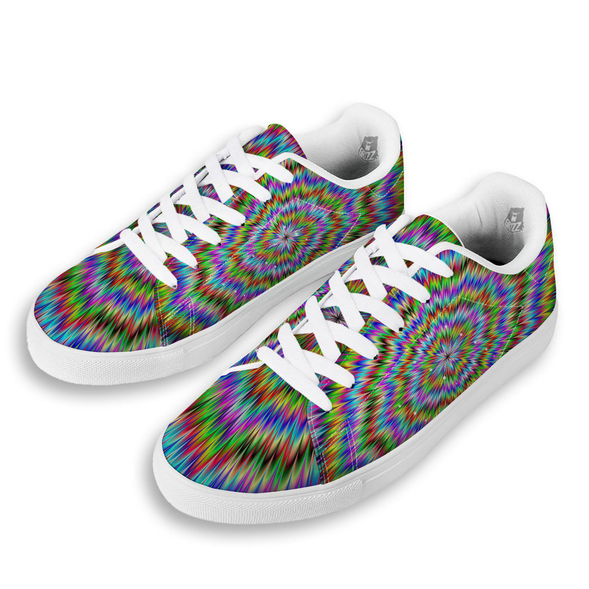 Moving Optical Illusion Abstract Dizzy White Low Top Sneakers-grizzshop