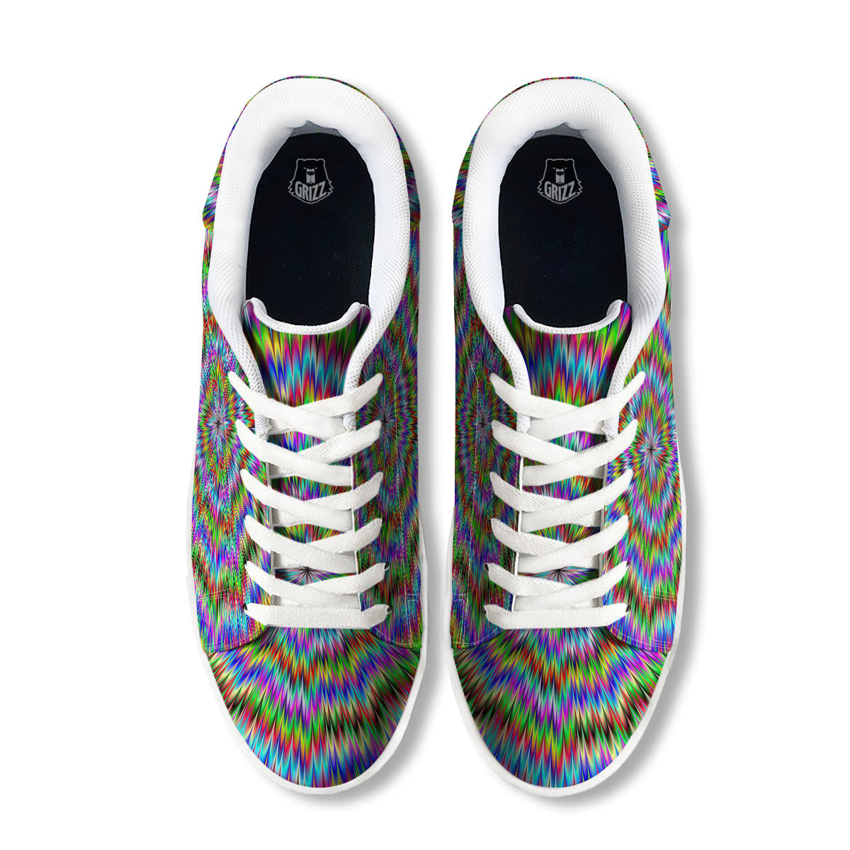 Moving Optical Illusion Abstract Dizzy White Low Top Sneakers-grizzshop