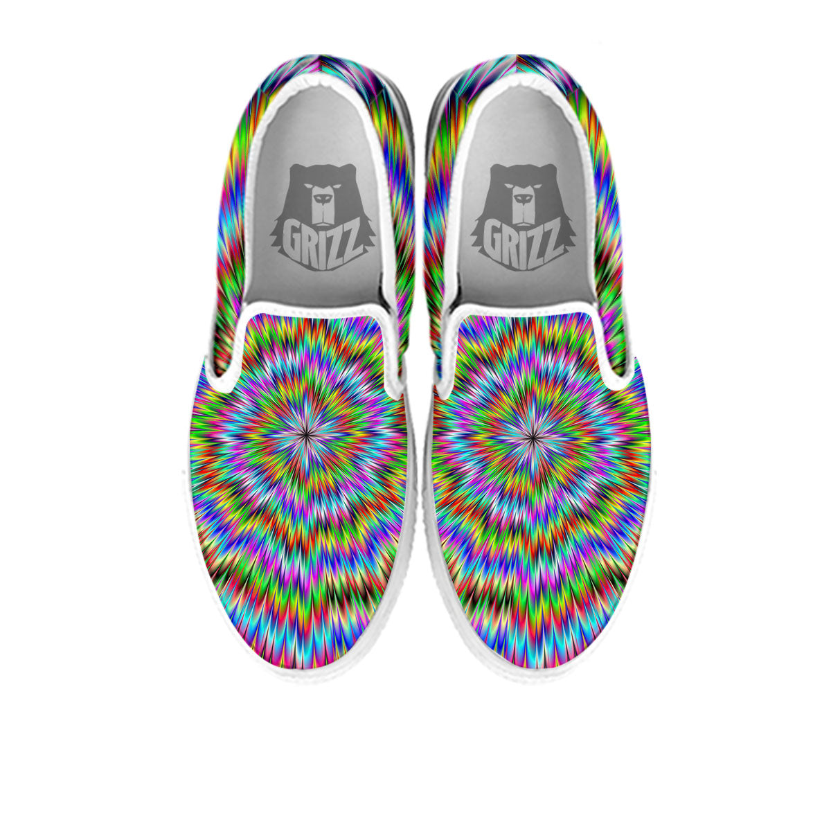 Moving Optical Illusion Abstract Dizzy White Slip On Shoes-grizzshop