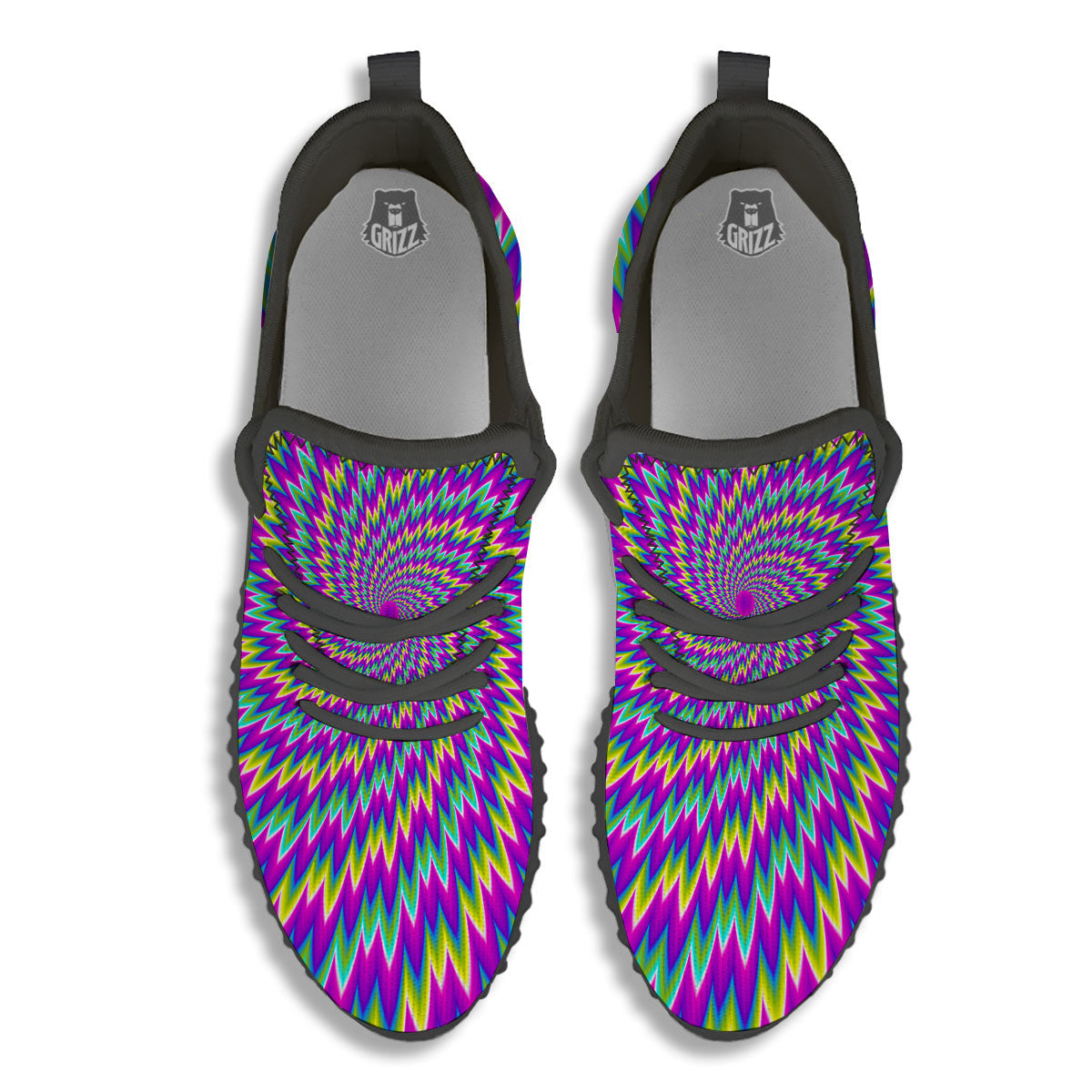 Moving Optical Illusion Abstract Spiral Black Walking Shoes-grizzshop