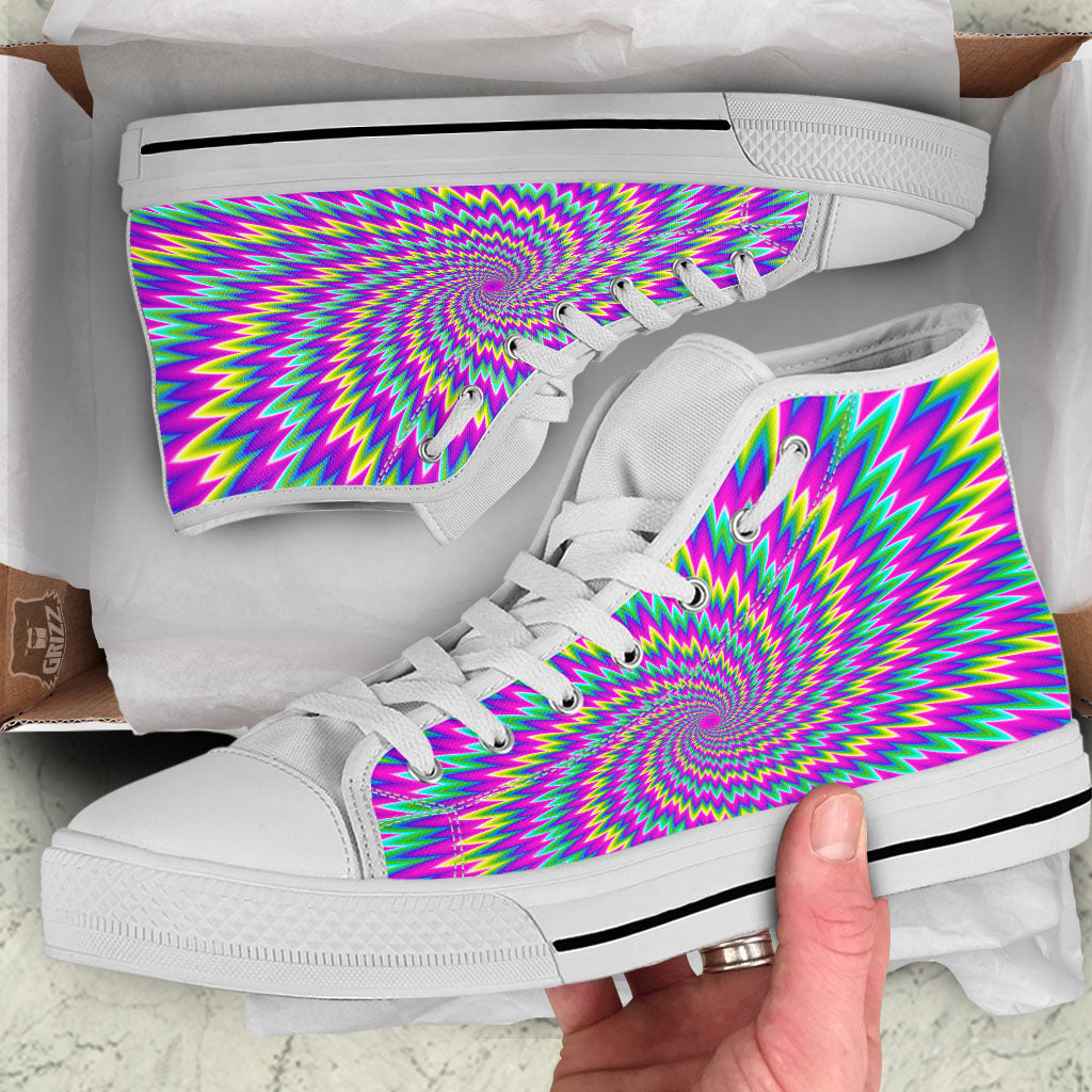 Moving Optical Illusion Abstract Spiral White High Top Shoes-grizzshop