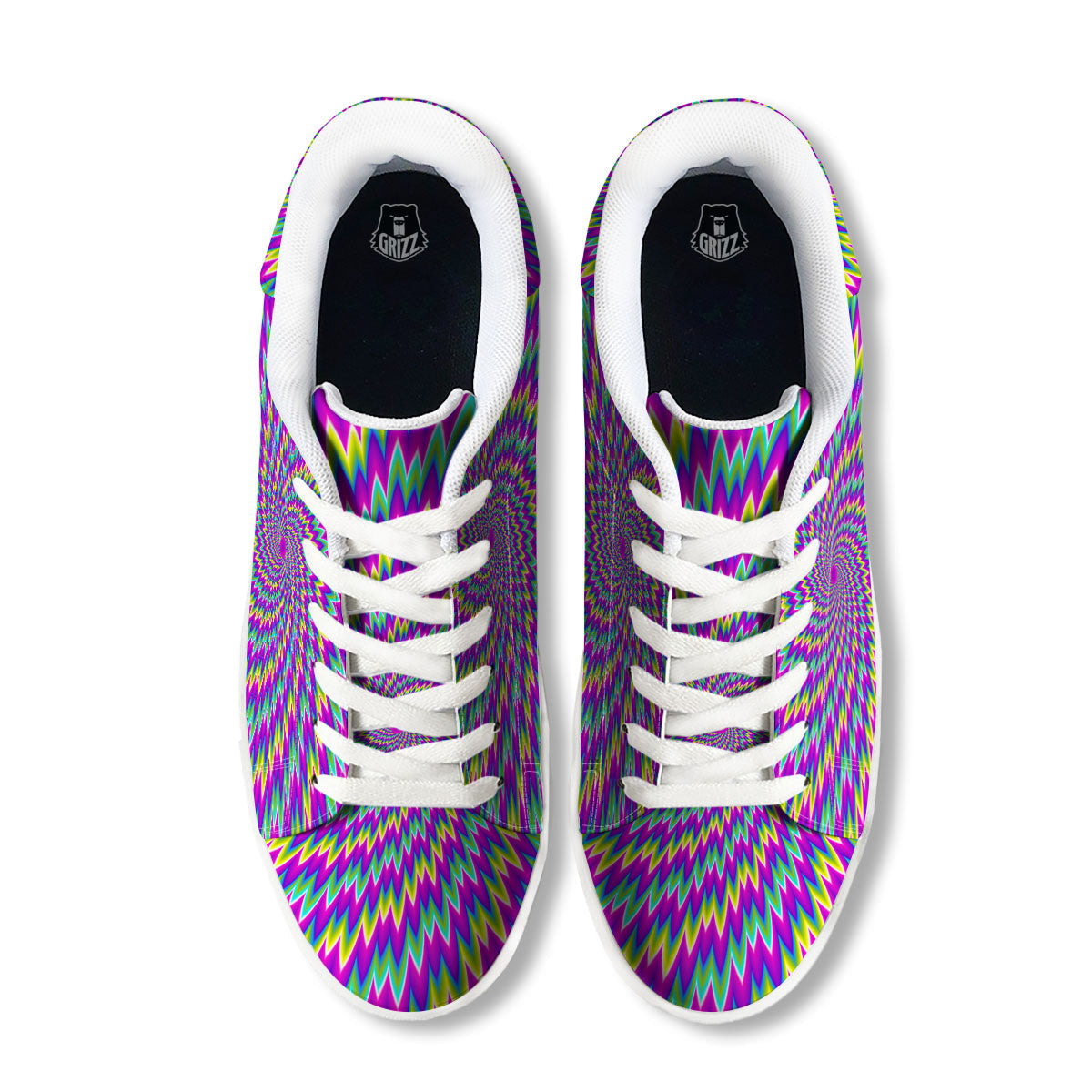 Moving Optical Illusion Abstract Spiral White Low Top Sneakers-grizzshop