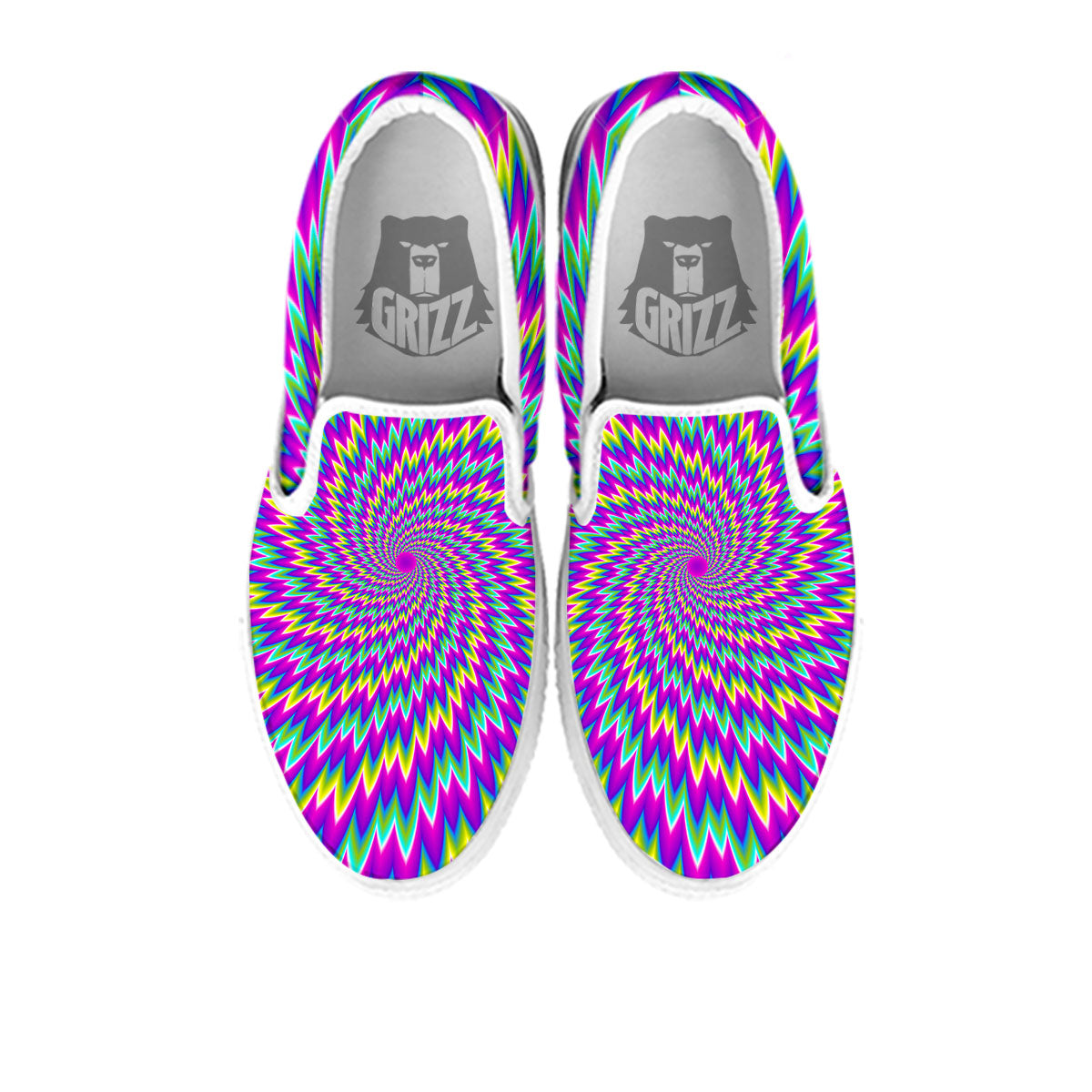 Moving Optical Illusion Abstract Spiral White Slip On Shoes-grizzshop