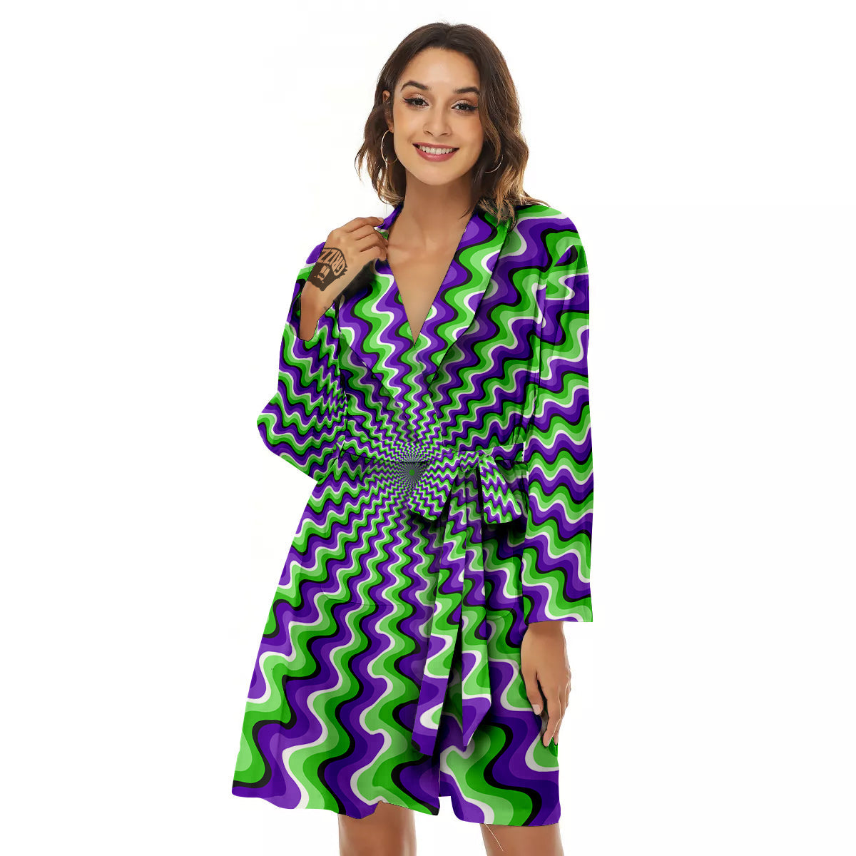 Moving Optical Illusion Colorful Dizzy Women's Robe-grizzshop
