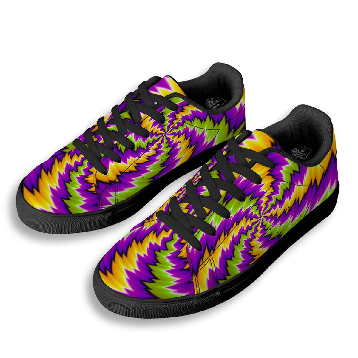 Moving Optical Illusion Dizzy Vortex Black Low Top Sneakers-grizzshop