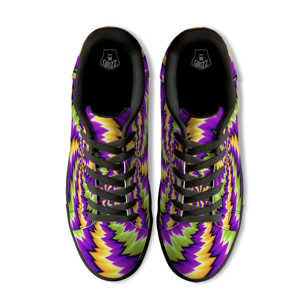Moving Optical Illusion Dizzy Vortex Black Low Top Sneakers-grizzshop
