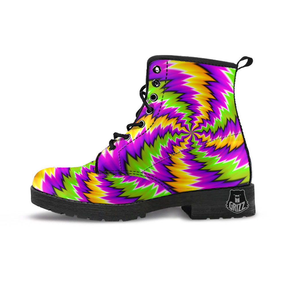 Moving Optical Illusion Dizzy Vortex Leather Boots-grizzshop