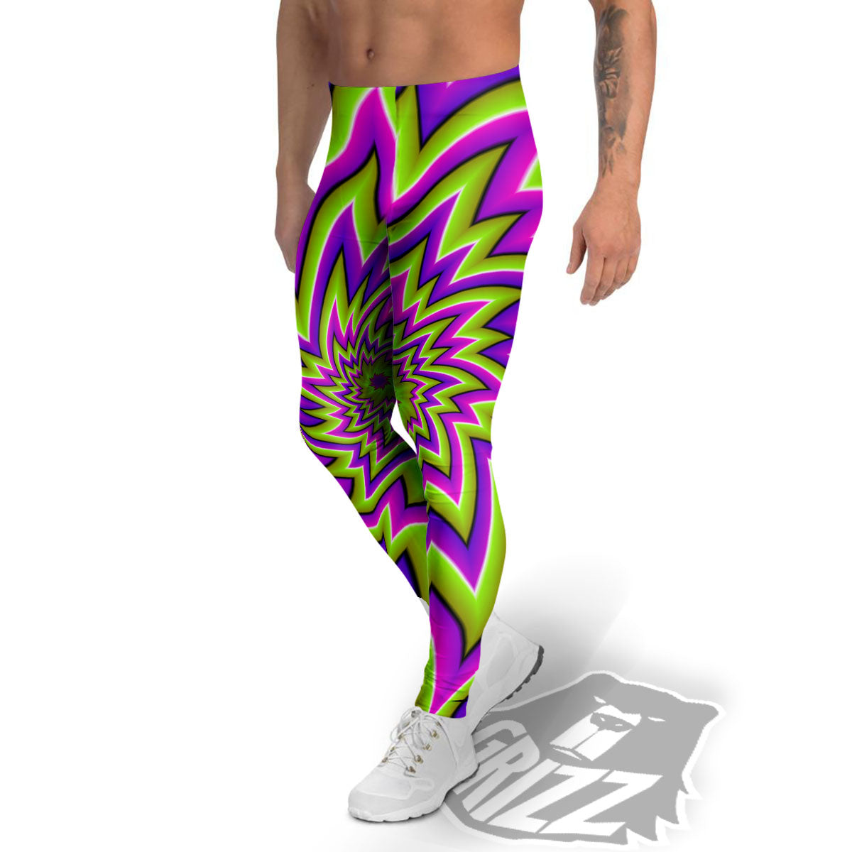 Moving Optical Illusion Green Big Bang Men's Leggings-grizzshop