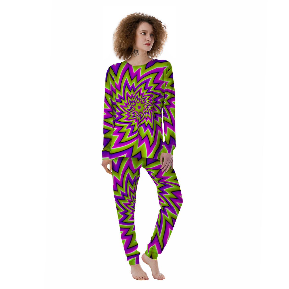 Moving Optical Illusion Green Big Bang Women's Pajamas-grizzshop