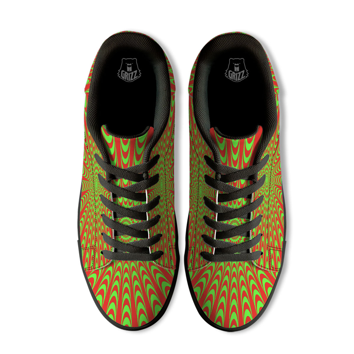 Moving Optical Illusion Green Red Wave Black Low Top Sneakers-grizzshop