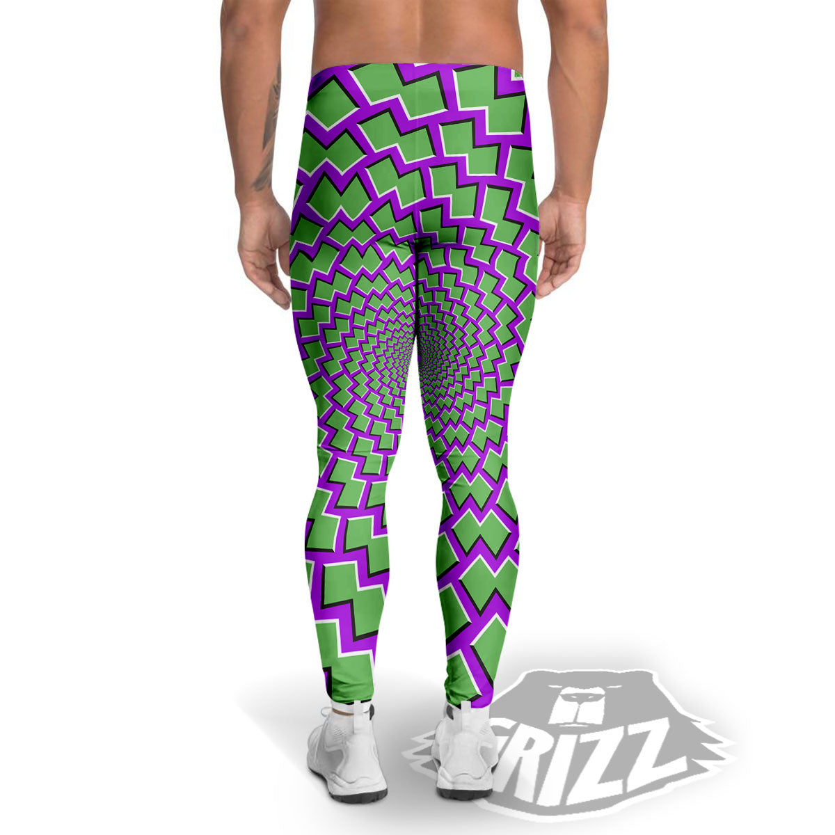 Moving Optical Illusion Green Shapes Men's Leggings-grizzshop