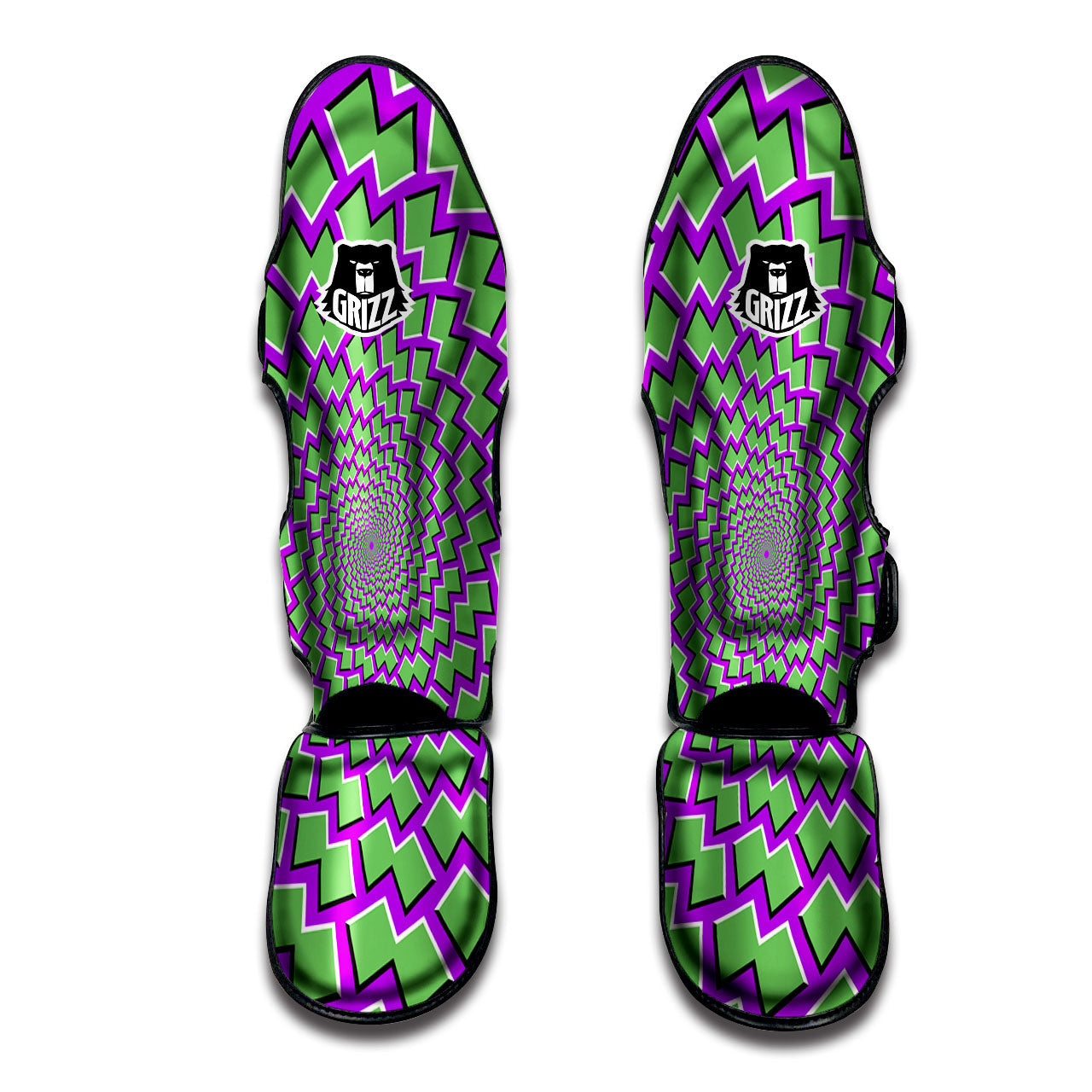 Moving Optical Yellow Vortex Illusion Muay Thai Shin Guards