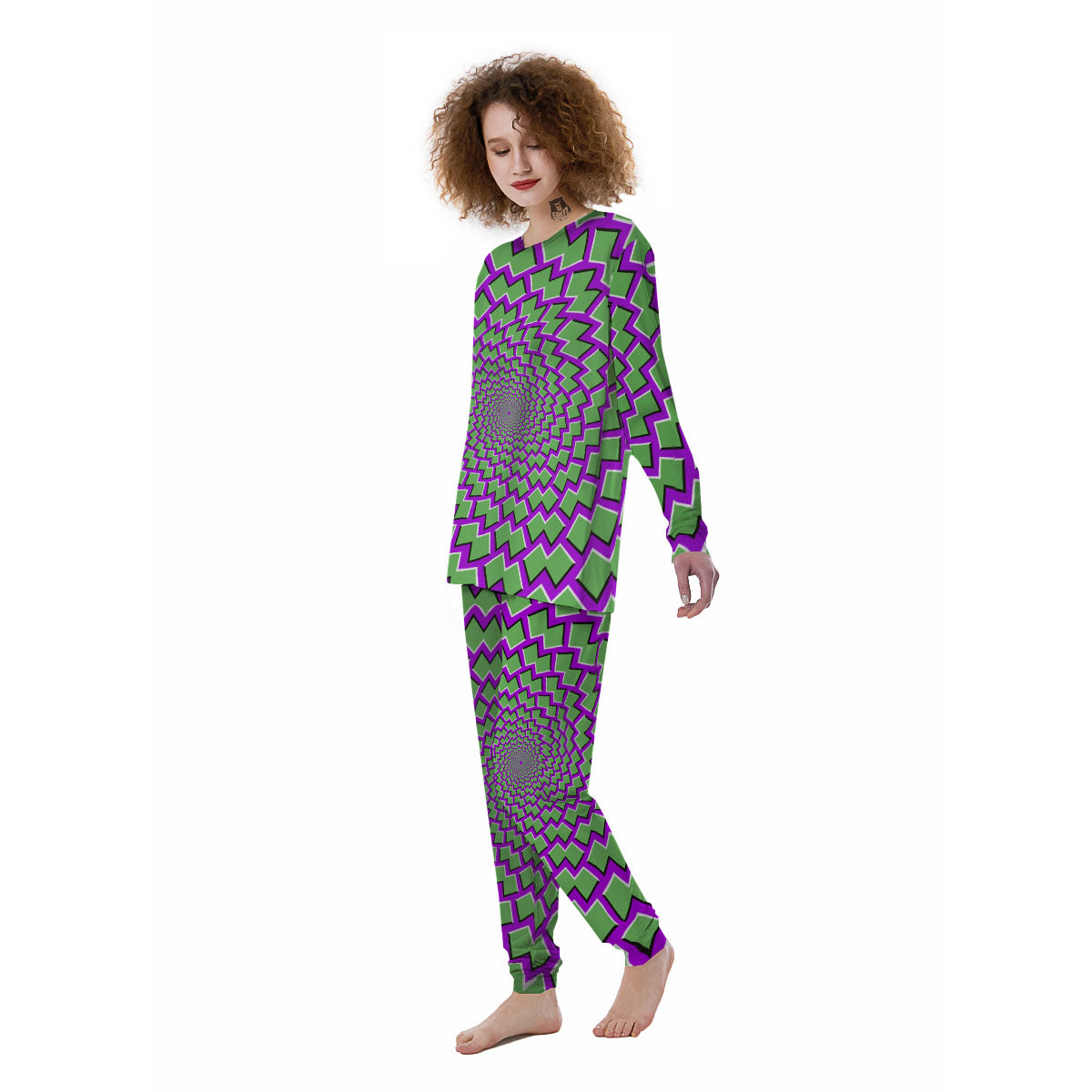 Moving Optical Illusion Green Shapes Women's Pajamas-grizzshop