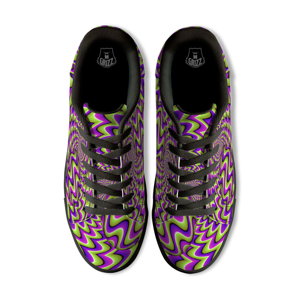 Moving Optical Illusion Green Twisted Black Low Top Sneakers-grizzshop