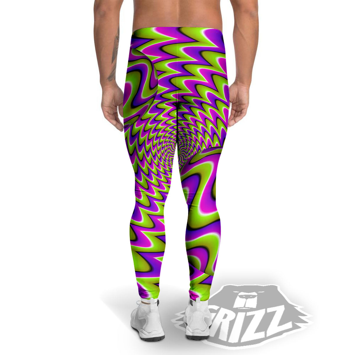 Moving Optical Illusion Green Twisted Men's Leggings-grizzshop