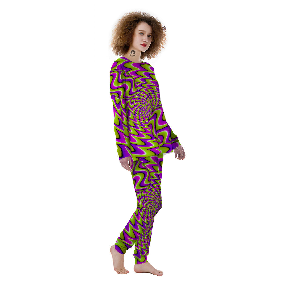 Moving Optical Illusion Green Twisted Women's Pajamas-grizzshop