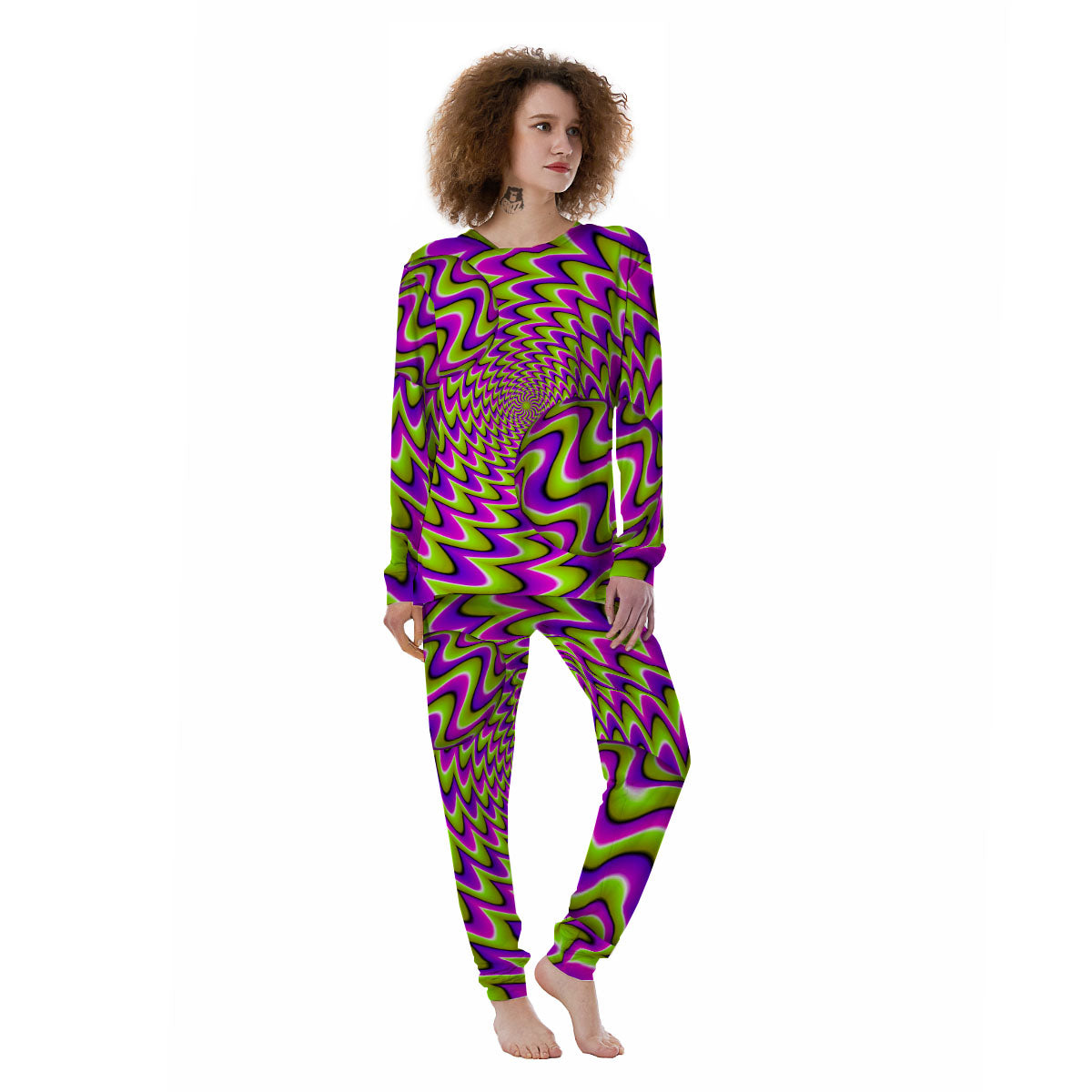 Moving Optical Illusion Green Twisted Women's Pajamas-grizzshop