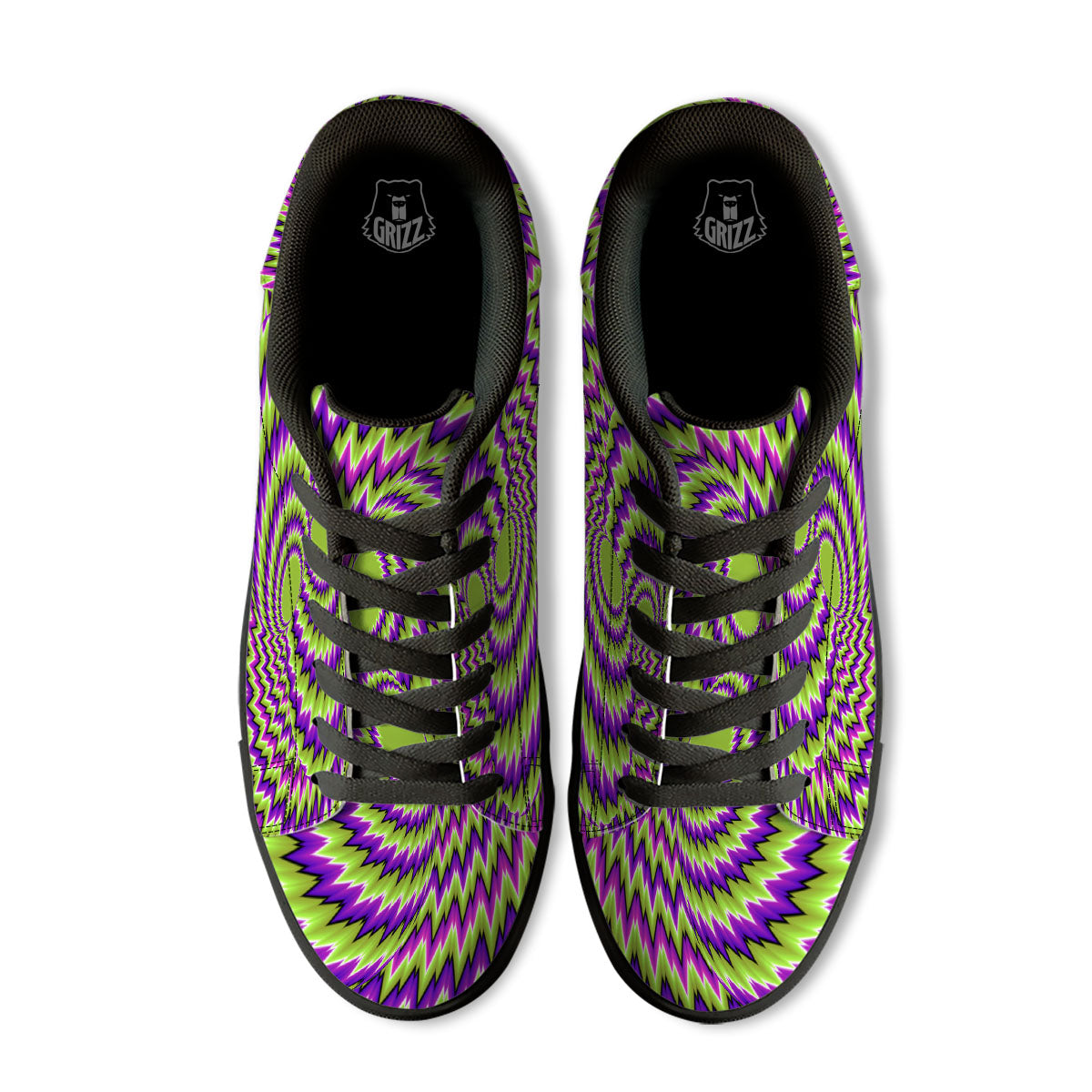 Moving Optical Illusion Green Vortex Black Low Top Sneakers-grizzshop