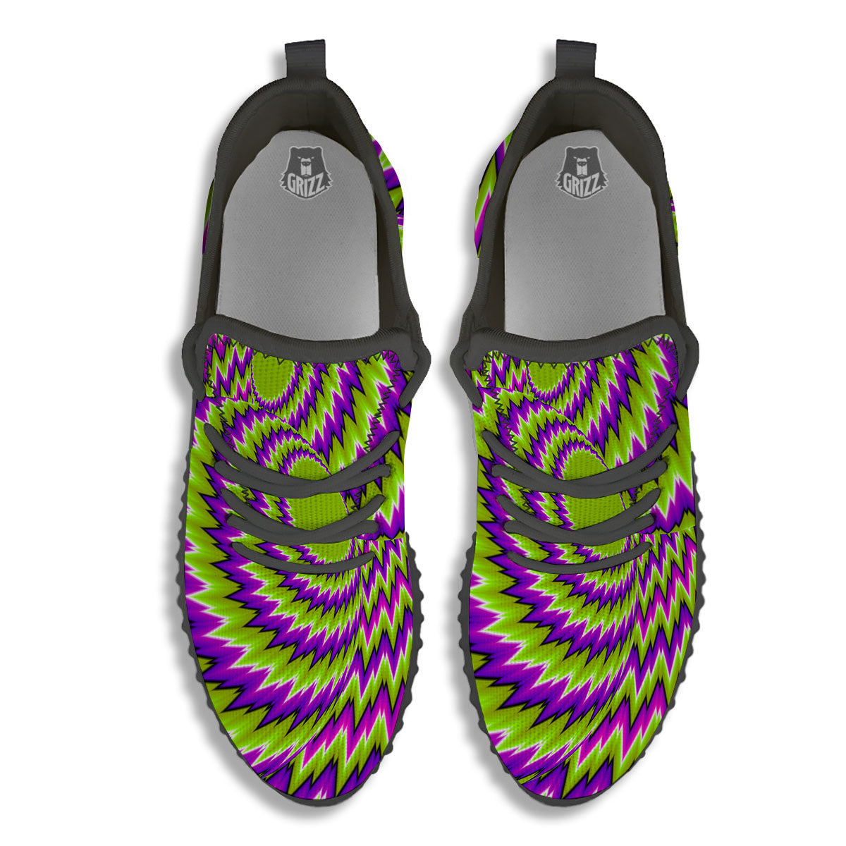 Moving Optical Illusion Green Vortex Black Walking Shoes-grizzshop