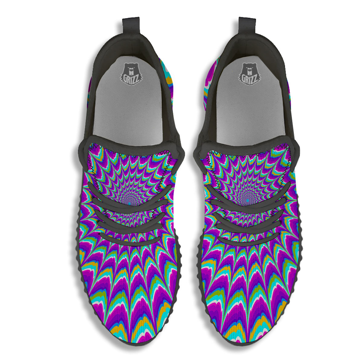 Moving Optical Illusion Purple Dizzy Black Walking Shoes-grizzshop