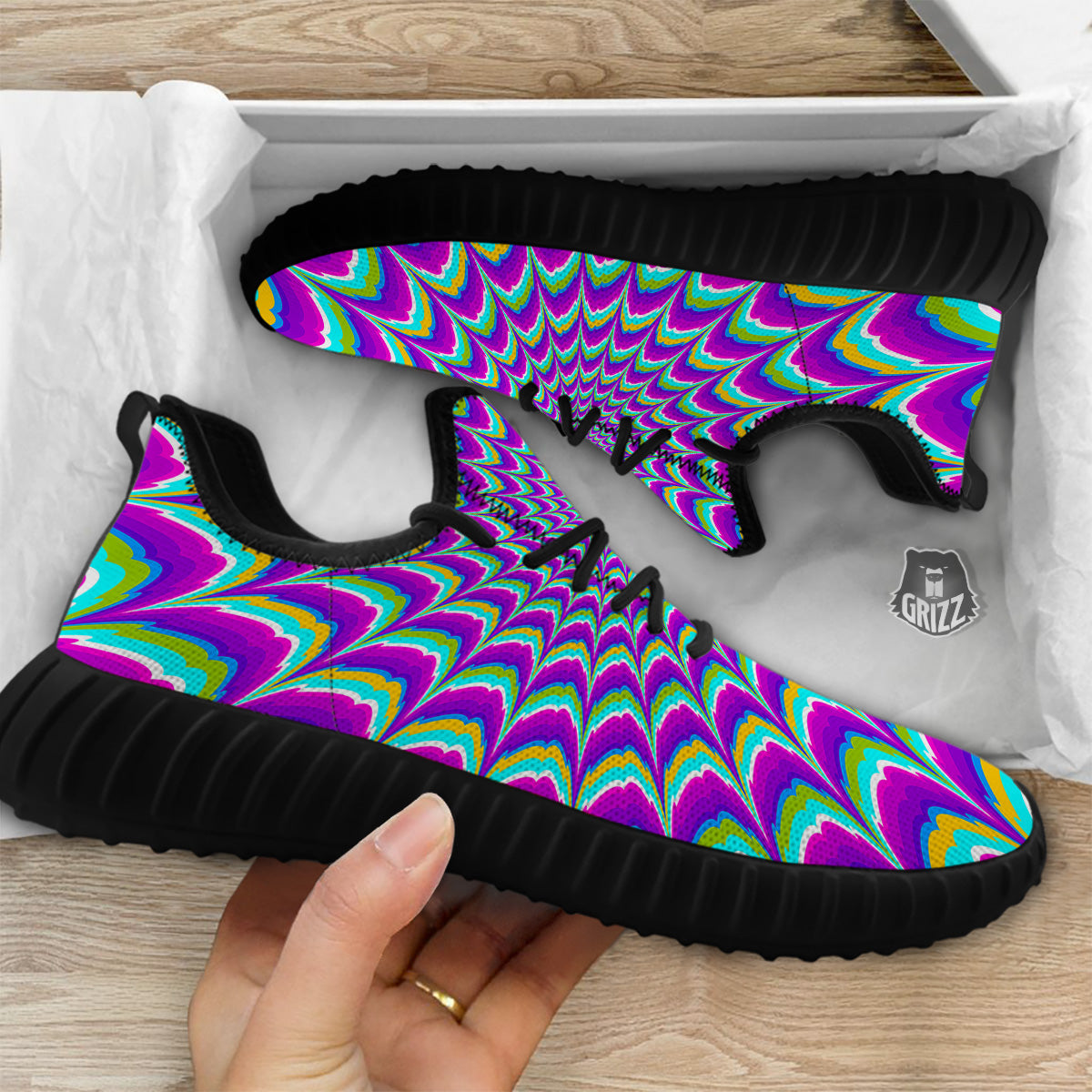 Moving Optical Illusion Purple Dizzy Black Walking Shoes-grizzshop