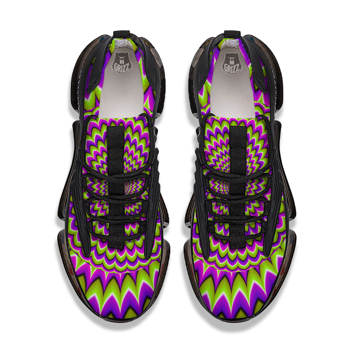 Moving Optical Illusion Spiky Spiral Black Gym Shoes-grizzshop