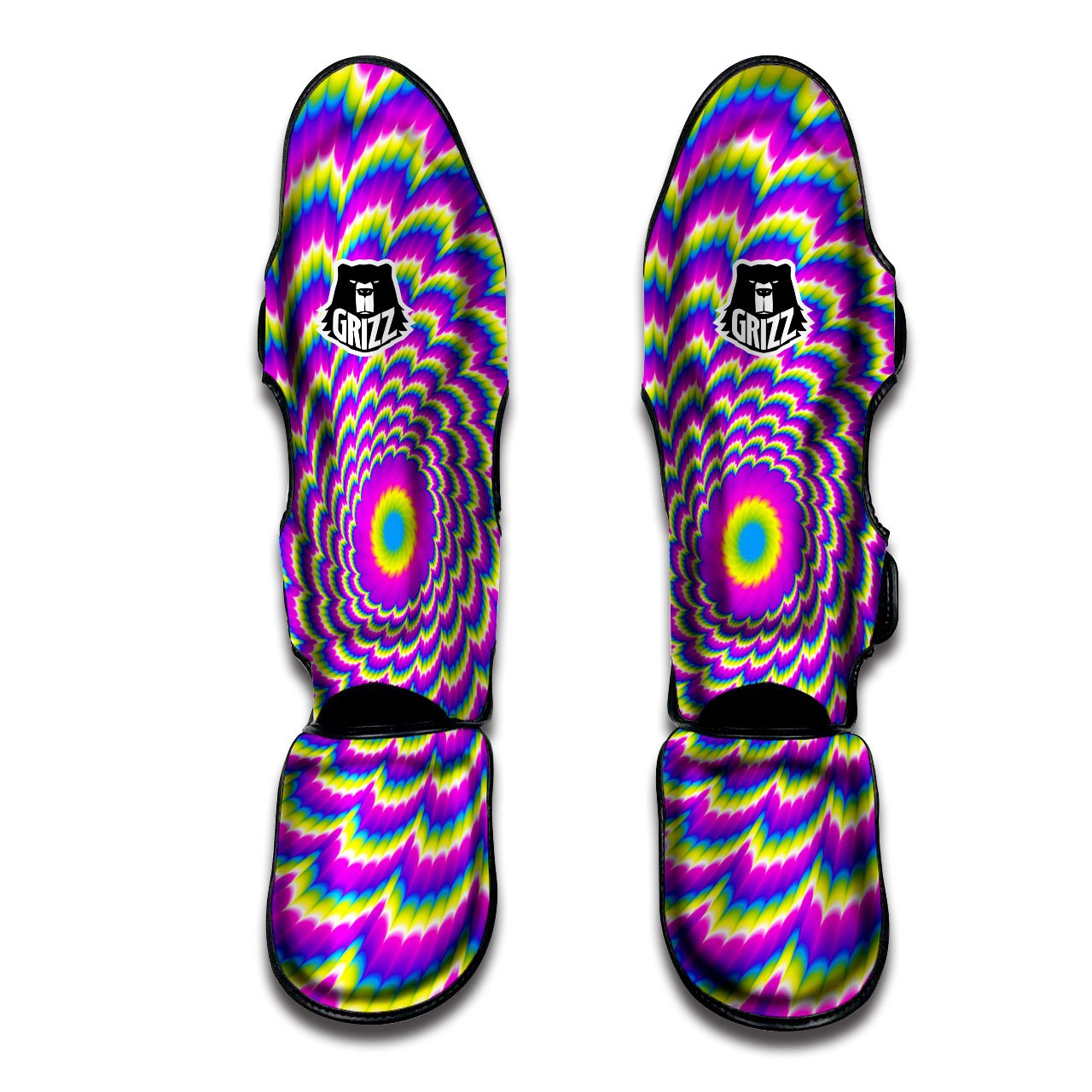 Moving Optical Yellow Expansion Illusion Muay Thai Shin Guards