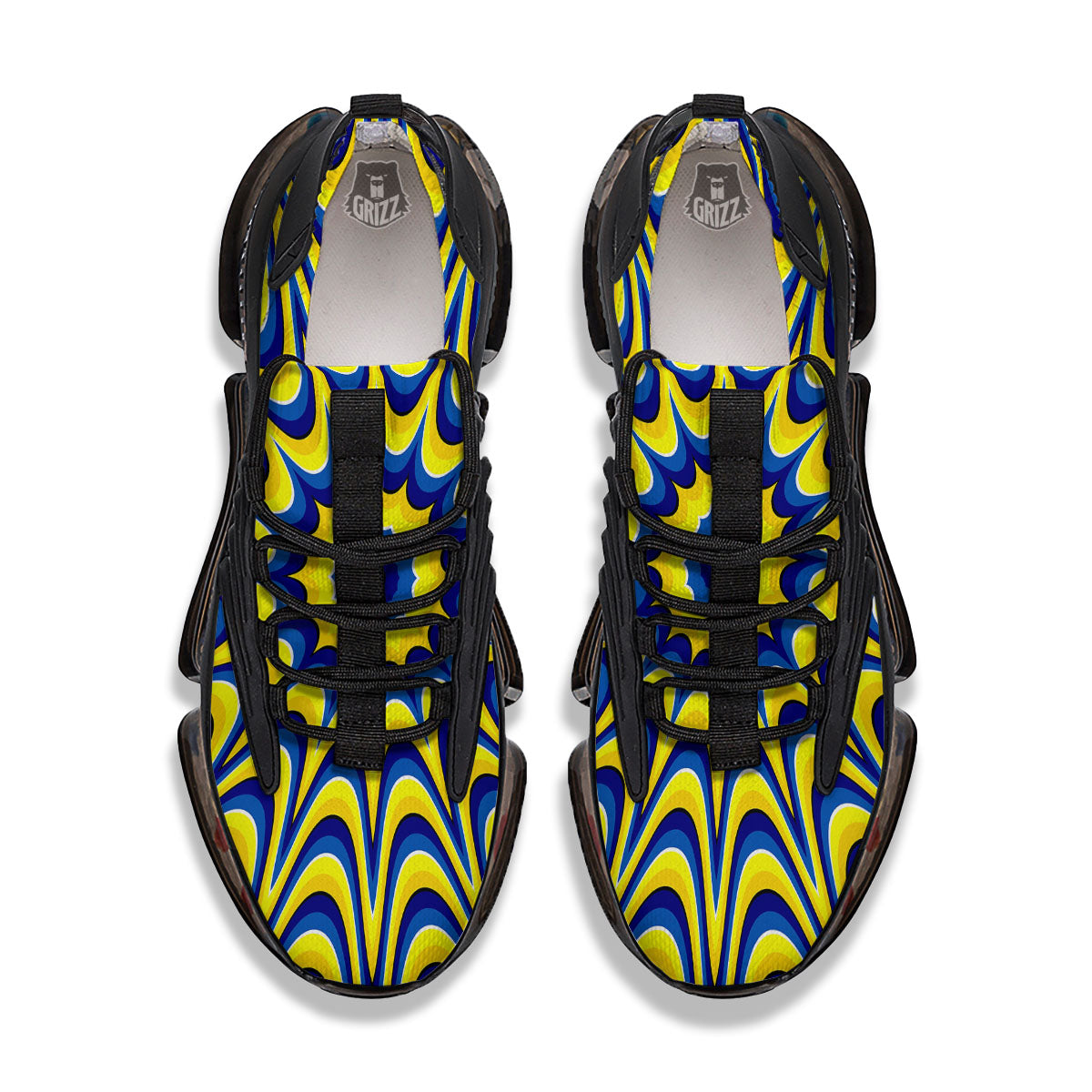 Moving Optical Yellow Dizzy Illusion Black Gym Shoes-grizzshop