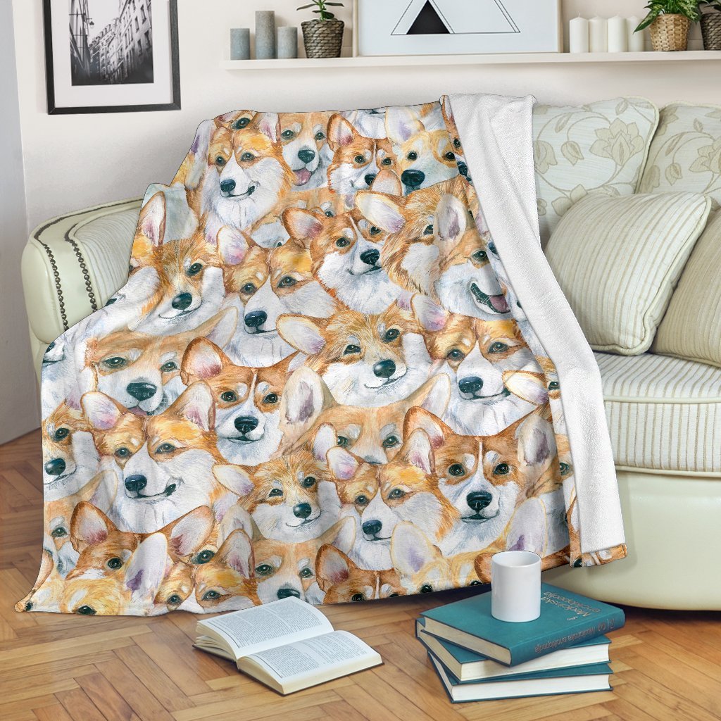 Multi Corgi Pattern Print Blanket-grizzshop