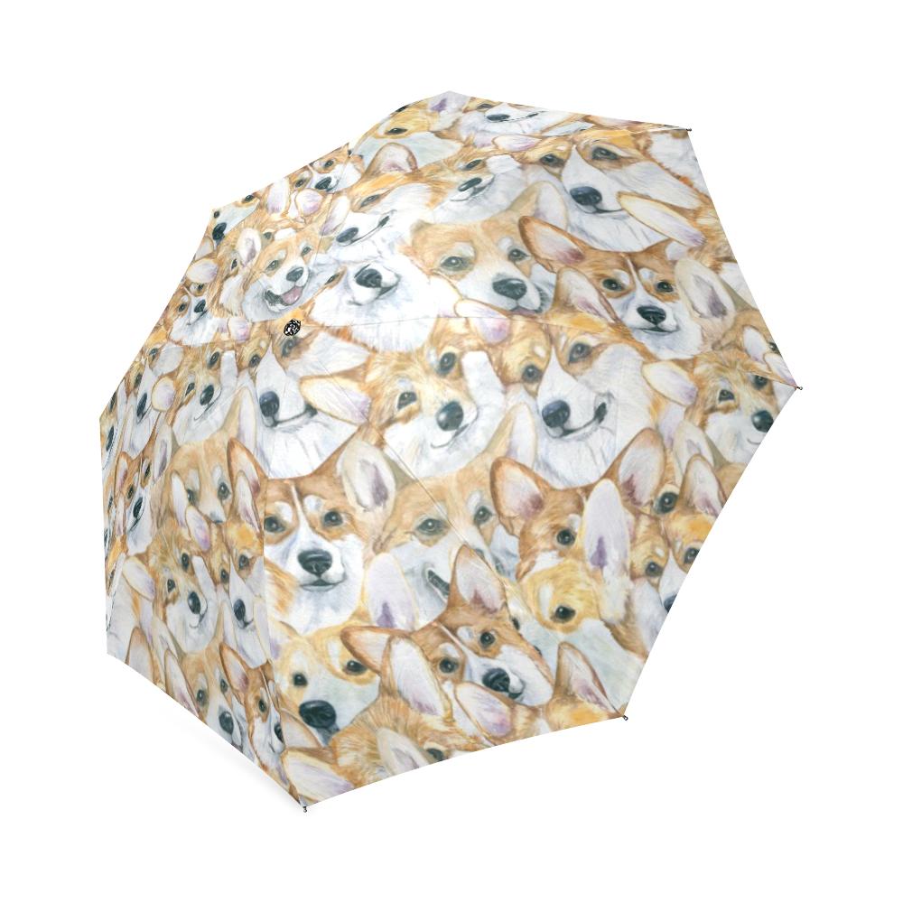 Multi Corgi Pattern Print Foldable Umbrella-grizzshop