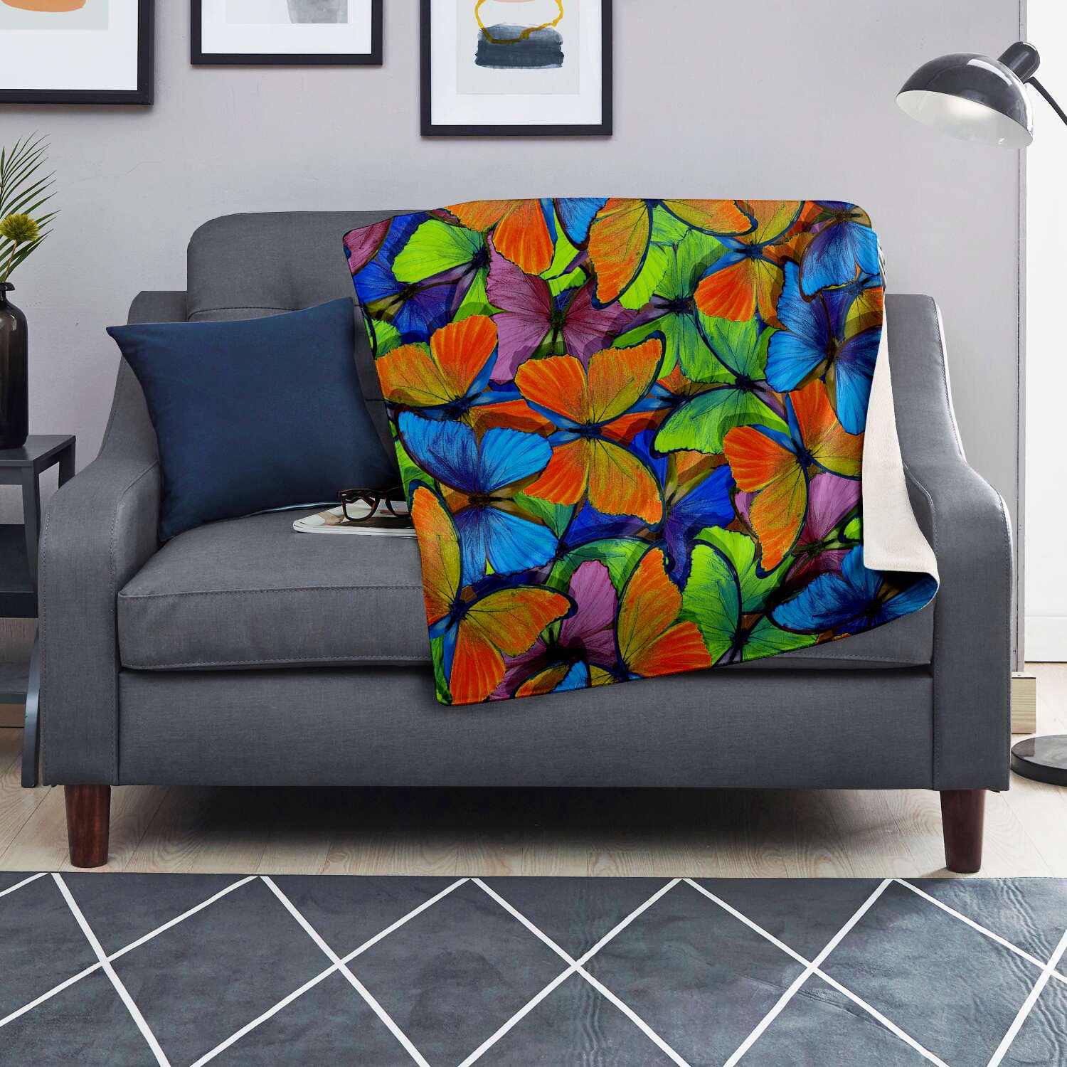 Multicolor Butterfly Print Blanket-grizzshop