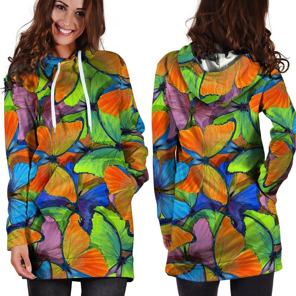 Multicolor Butterfly Print Hoodie Dress-grizzshop