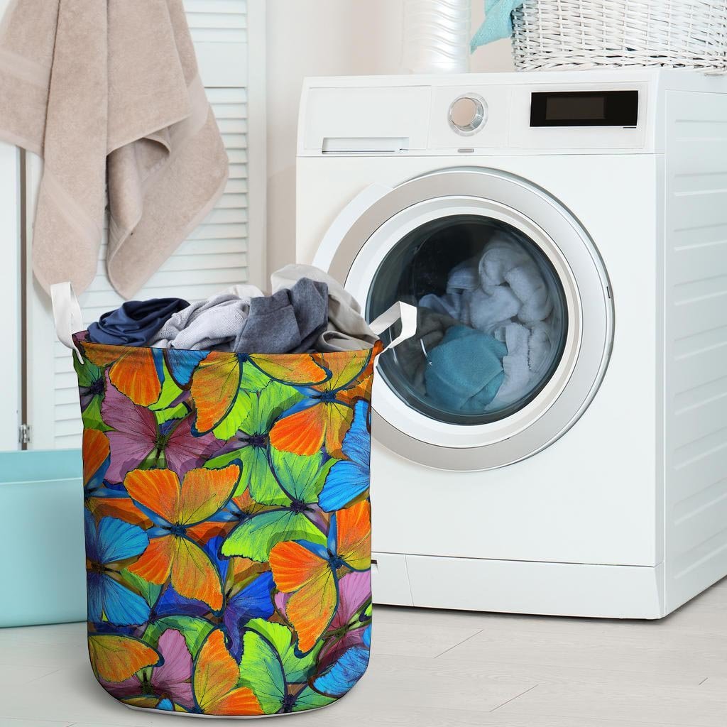 Multicolor Butterfly Print Laundry Basket-grizzshop
