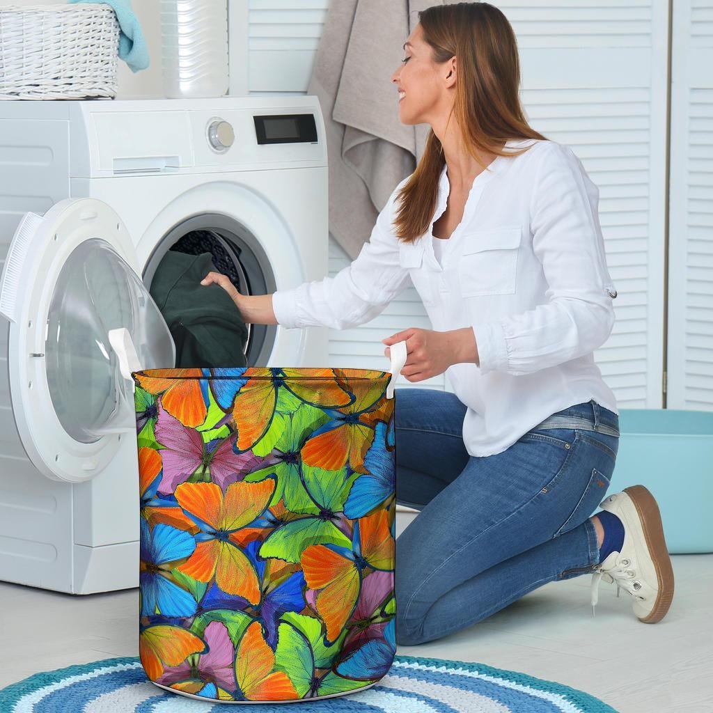 Multicolor Butterfly Print Laundry Basket-grizzshop