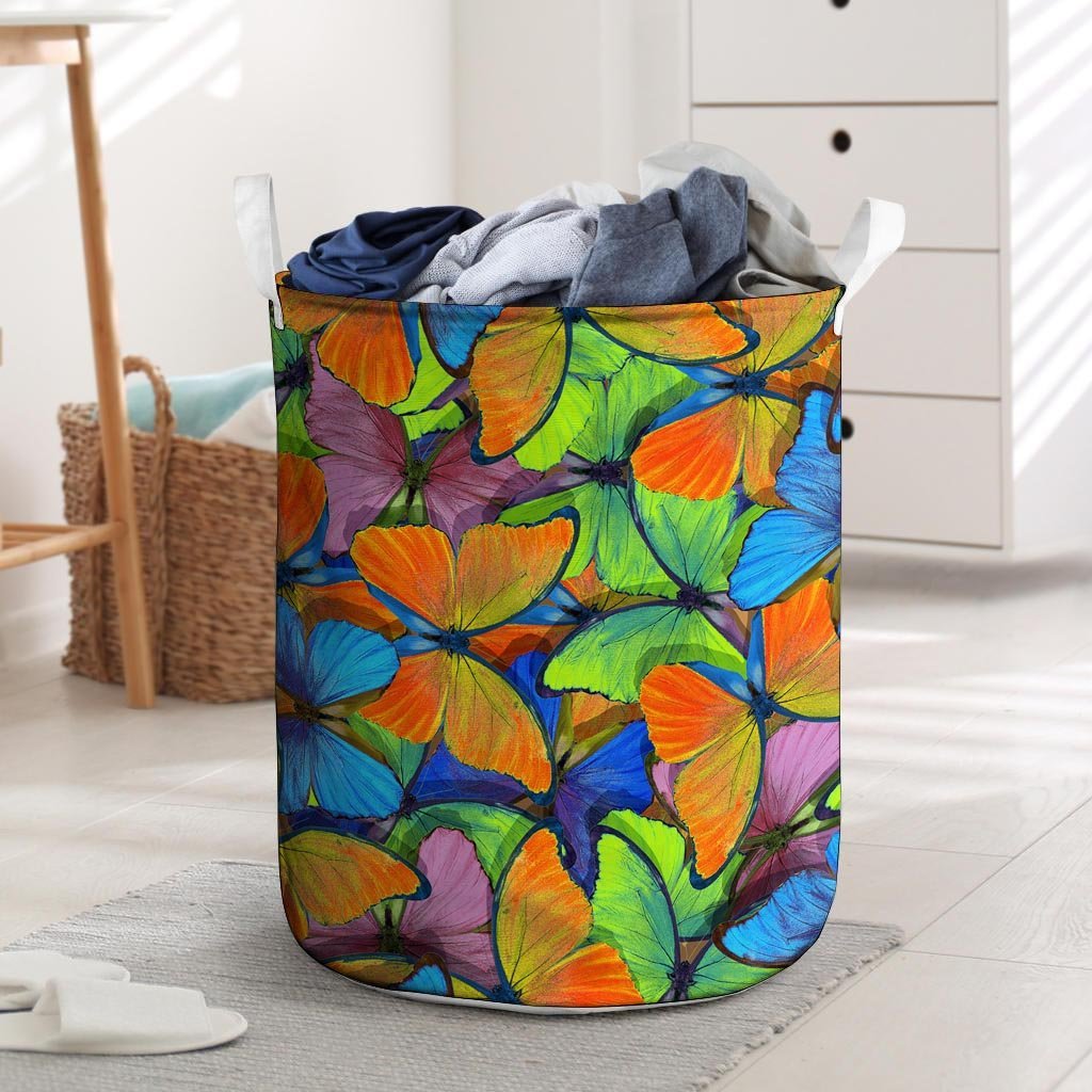 Multicolor Butterfly Print Laundry Basket-grizzshop