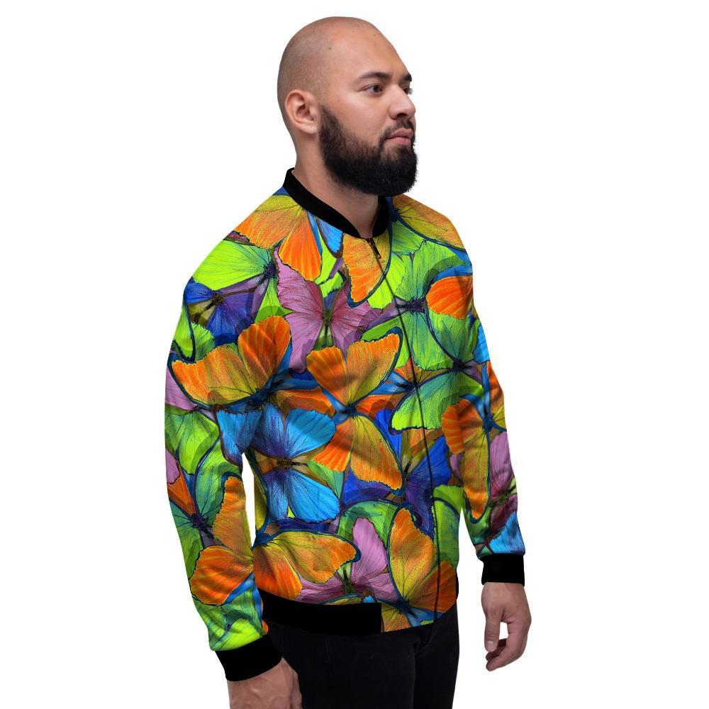 Multicolor Butterfly Print Men's Bomber Jacket-grizzshop