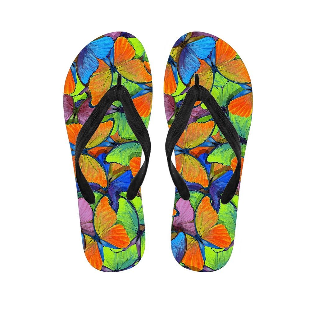 Multicolor Butterfly Print Men's Flip Flops-grizzshop