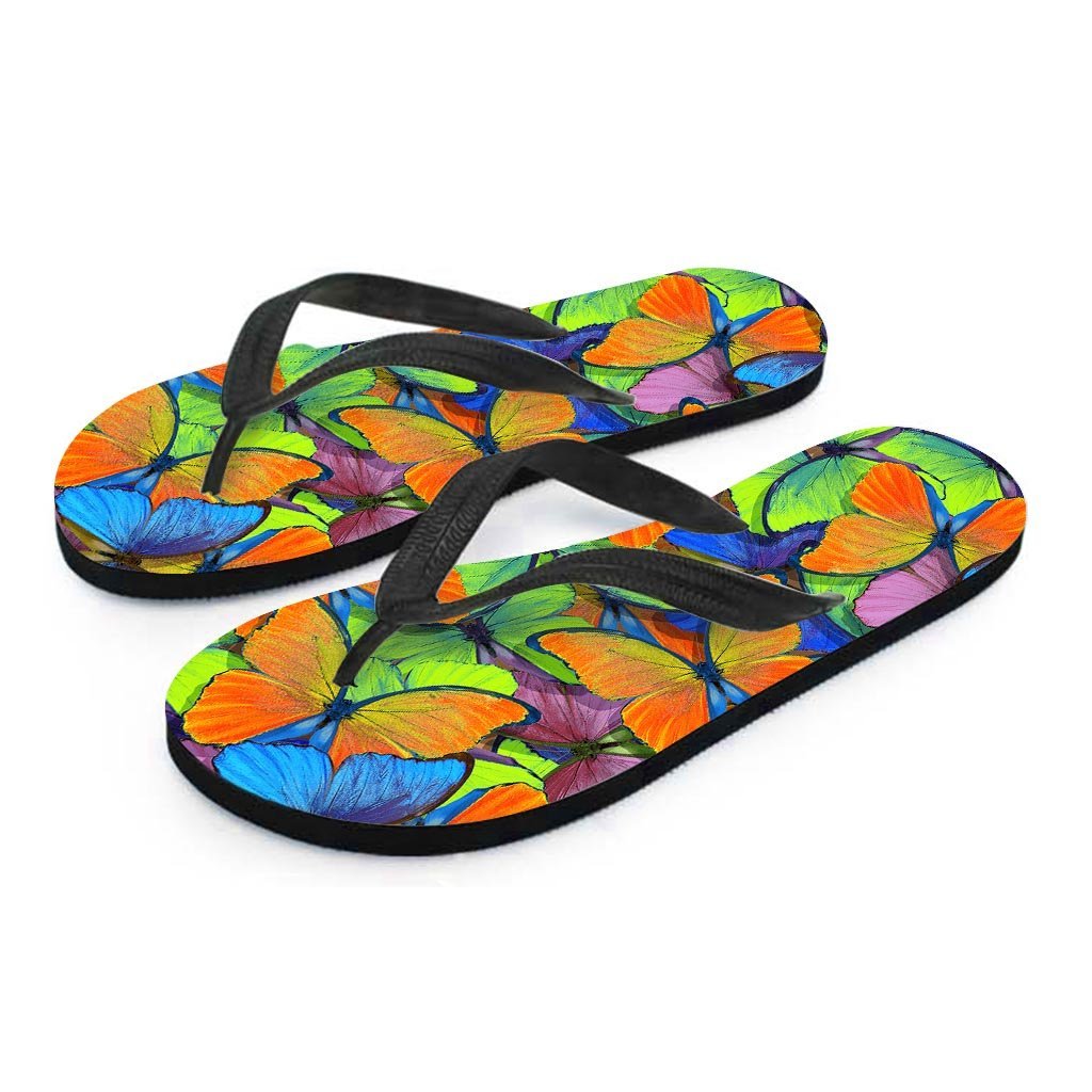 Multicolor Butterfly Print Men's Flip Flops-grizzshop