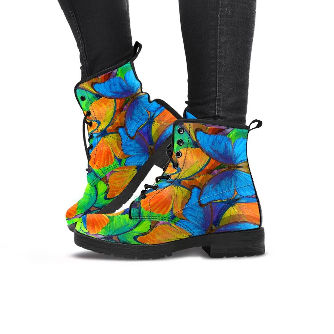 Multicolor Butterfly Print Women's Boots-grizzshop